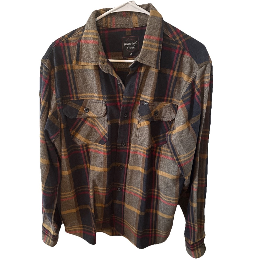 Redwood Creek Men's Flannel Plaid Button Up Long Sleeve Shirt Cotton Preppy Sz M